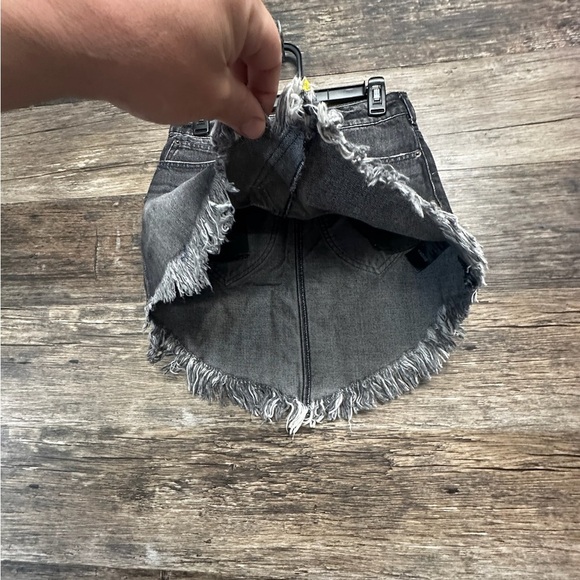 We the Free Distressed Black Jean Skirt with Frayed Hem - Picture 6 of 9